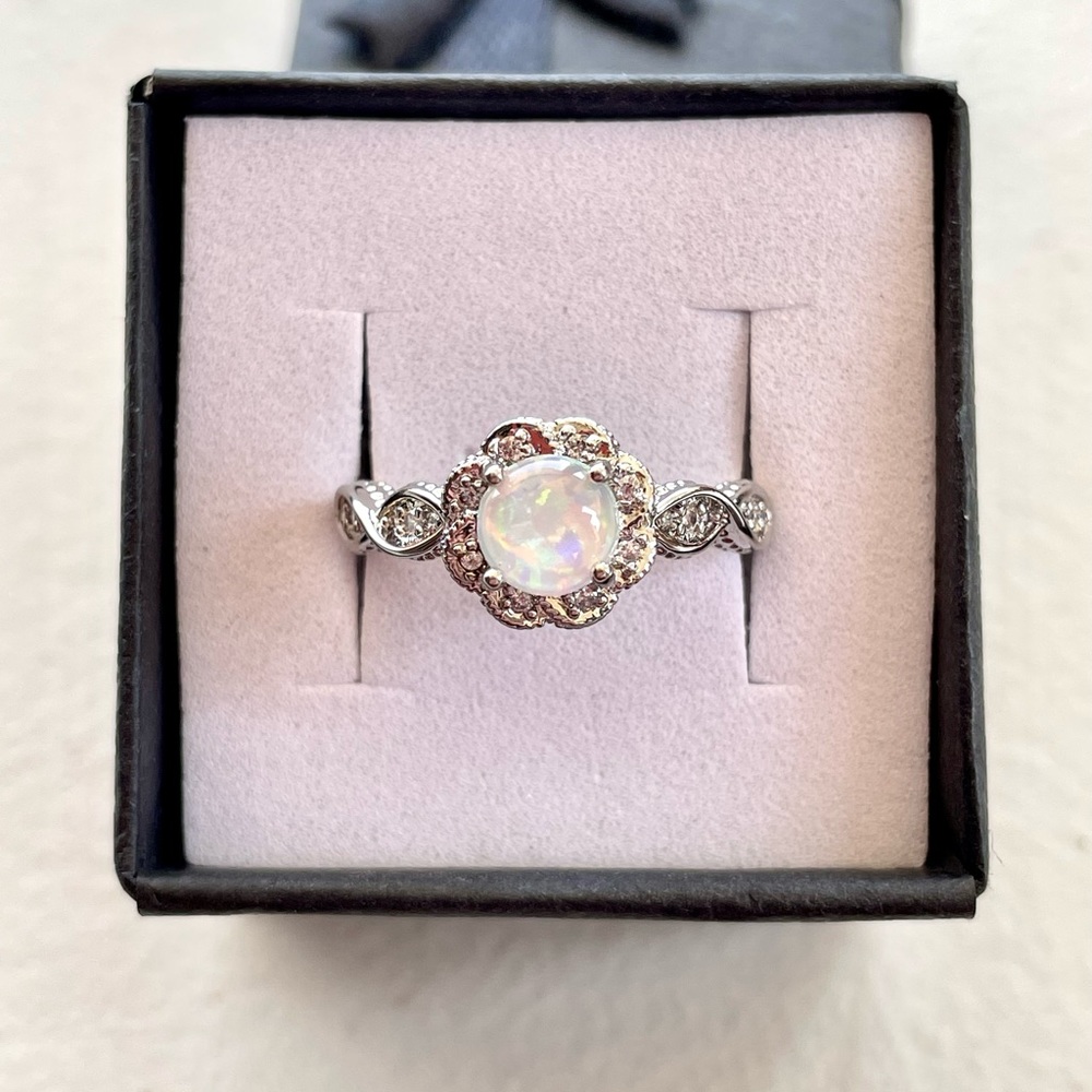 Simulated Opal Flower Ring Size 6